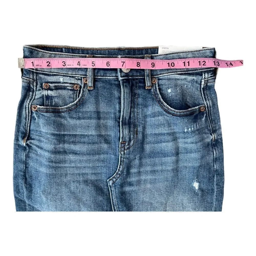 NWT American Eagle Super High Rise MIDI Blue Jean Skirt Size 00 Causal Western - Picture 3 of 5